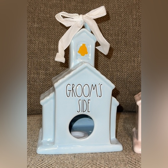 RAE DUNN Bridal/Wedding SET OF 2 Bride and Groom Ceramic Birdhouses - Picture 3 of 5